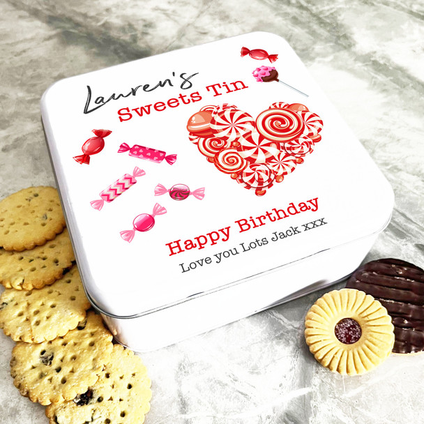 Square Heart Made Of Sweets Birthday Gift Personalised Sweet Treat Tin
