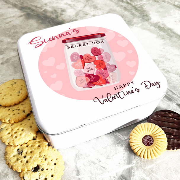 Square Jar With Sweets Valentine's Day  Gift Personalised Treat Tin