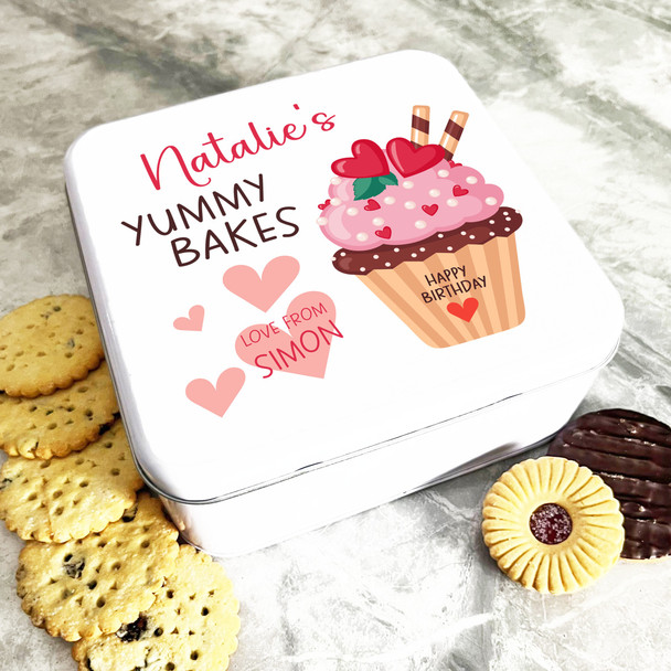 Square Love Hearts Cupcake Birthday Gift Personalised Cake Tin
