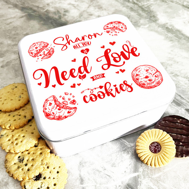 Square Red Cookies Romantic Gift Personalised Biscuit Tin