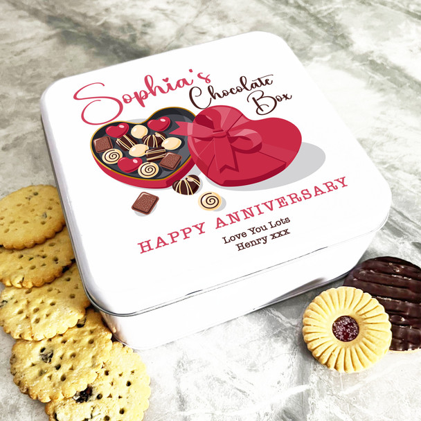 Square Red Heart Chocolate Box Anniversary Gift Personalised Treat Tin