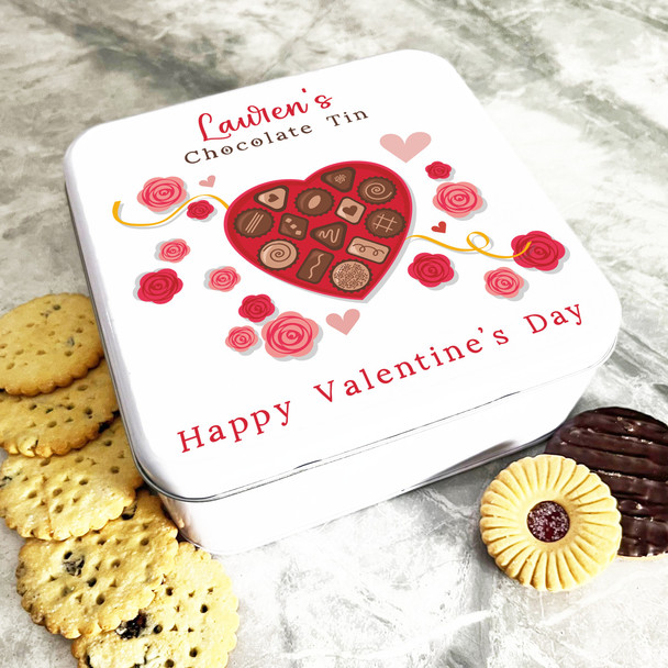 Square Roses Heart Chocolate Valentine's Day Gift Personalised Sweet Treat Tin