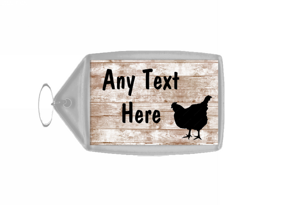 Cock Chicken Hen Shabby Wooden Effect Personalised Keyring