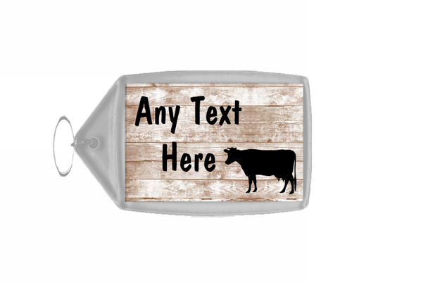 Cow Shabby Wooden Effect Personalised Keyring