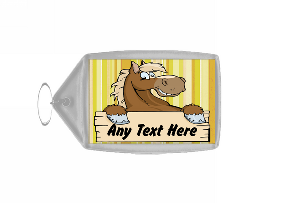 Yellow Stripe Cartoon Horse Personalised Keyring
