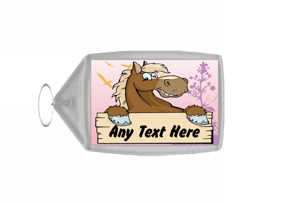 Pale Pink Cartoon Horse Personalised Keyring