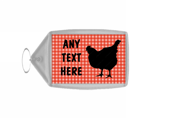 Red Chequered Chicken Hen Personalised Keyring