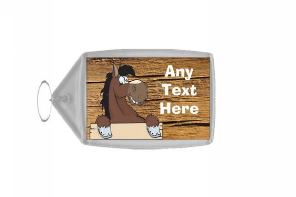 Chestnut Horse Cracked Wood Personalised Keyring