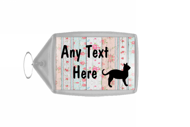 Cat Shabby Wood Personalised Keyring