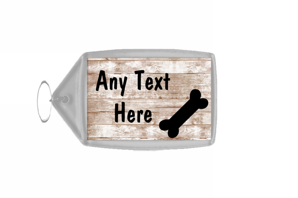 Shabby Wooden Effect Dog Bone Personalised Keyring