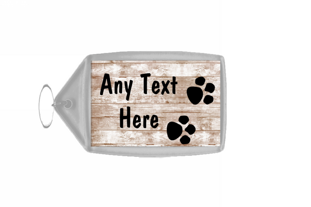Shabby Wooden Effect Paw Prints Personalised Keyring