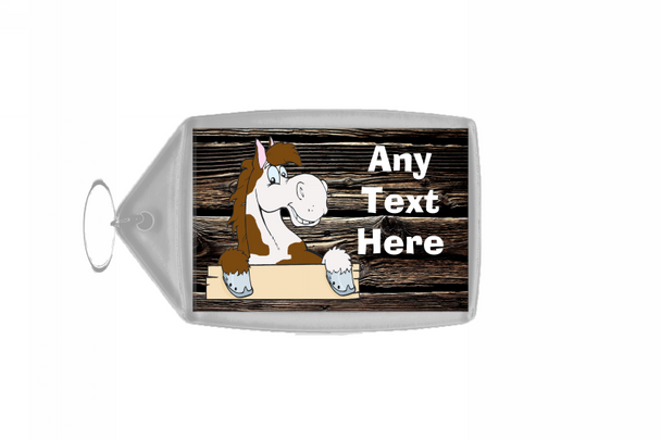 Skewbald Horse Dark Personalised Keyring