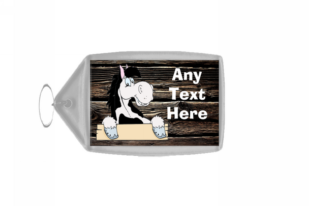 Piebald Horse Dark Personalised Keyring