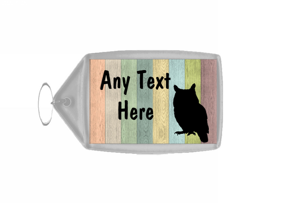 Pastel Wood Owl Personalised Keyring