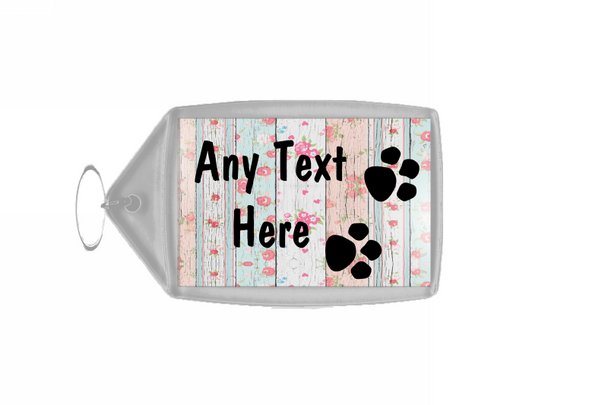 Paw prints Shabby Wood Personalised Keyring