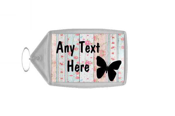 Butterfly Shabby Wood Personalised Keyring