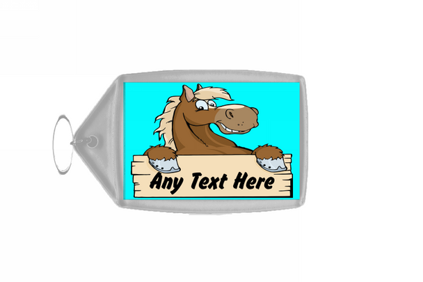 Cartoon Horse Aqua Personalised Keyring