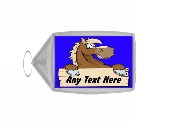 Cartoon Horse Blue Personalised Keyring