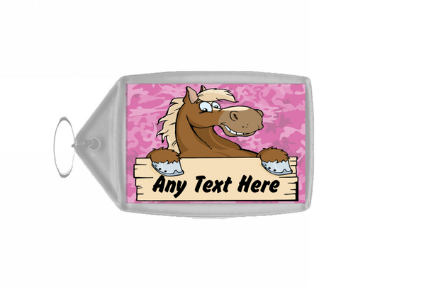 Cartoon Horse Pink Camouflage Personalised Keyring