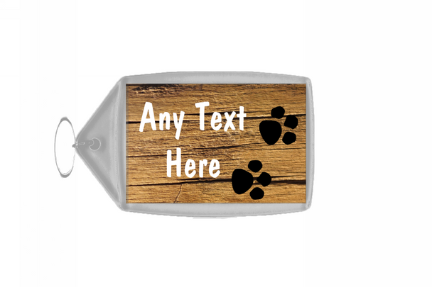 Cracked Wood Paw prints Personalised Keyring