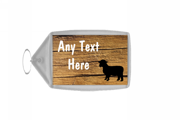 Cracked Wood Sheep Lamb Personalised Keyring