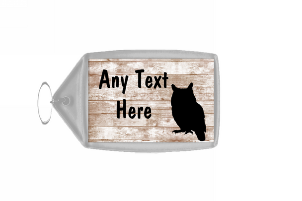 Owl Shabby Wooden Effect Personalised Keyring