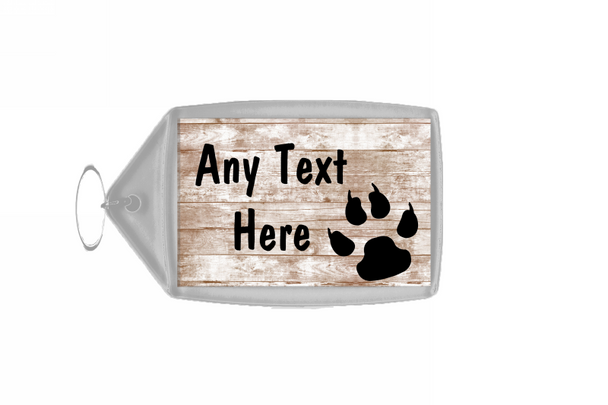 Paw Print Shabby Wooden Effect Personalised Keyring