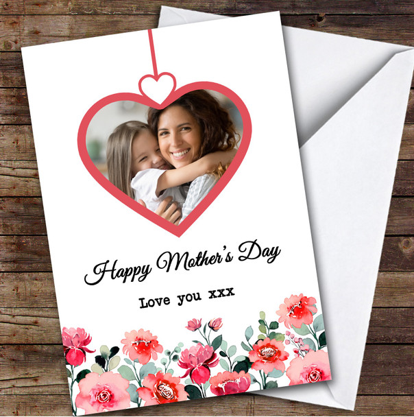 Personalised Floral Heart Photo Mother's Day Card For Mum Card