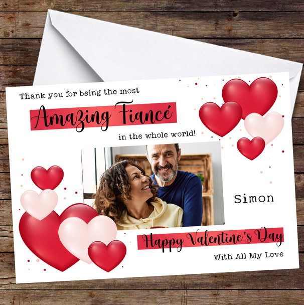 Personalised Amazing Fiancé Valentine's Day Card Red Heart Photo Card