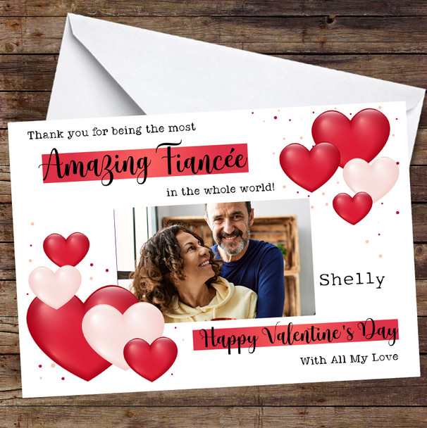 Personalised Amazing Fiancée Valentine's Day Card Red Heart Photo Card