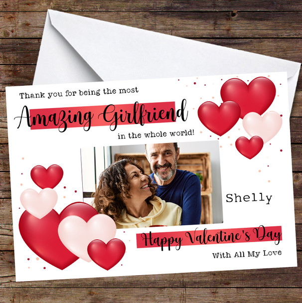 Personalised Amazing Girlfriend Valentine's Day Card Red Heart Photo Card