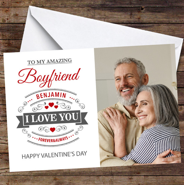 Personalised Boyfriend I Love You Hearts & Swirls Happy Valentine's Day Card