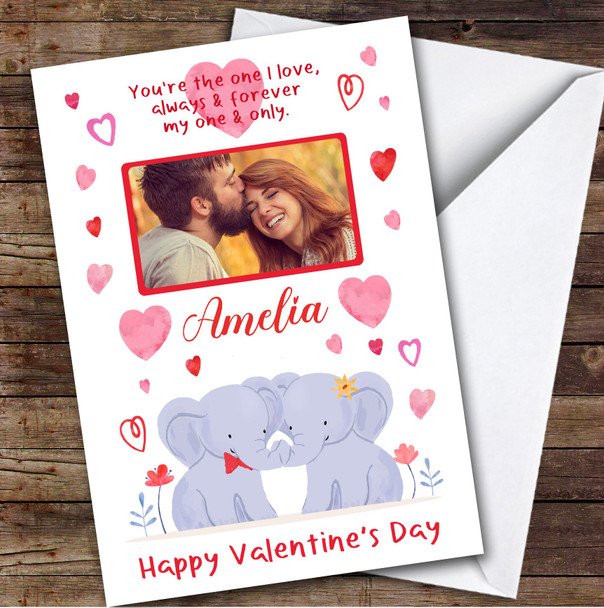 Personalised Elephant Couple Valentine's Day Card Photo Card