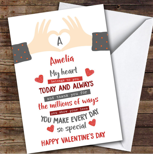 Personalised Hand Heart Words Valentine's Day Card