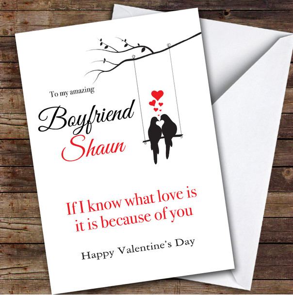 Personalised Love Birds Know What Love Is Boyfriend Happy Valentine's Card