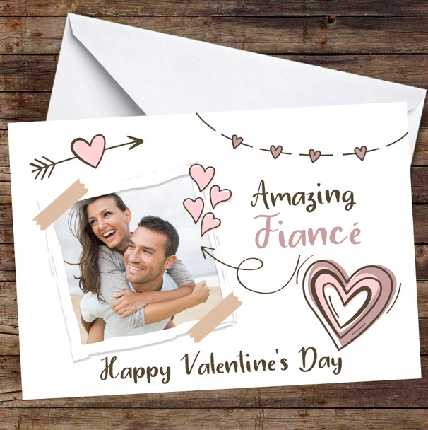 Personalised Photo Scrapbook Hearts Doodle Valentine's Day Amazing Fiancé Card