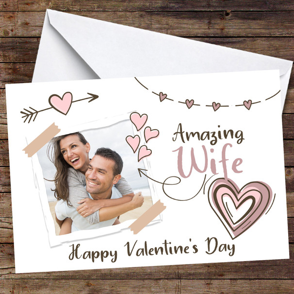 Personalised Photo Scrapbook Hearts Doodle Valentine's Day Amazing Wife Card