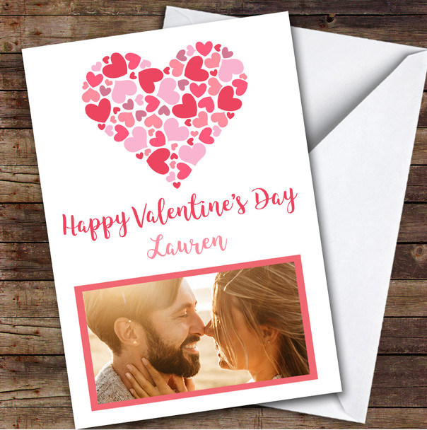 Personalised Pink Coral Heart Of Hearts Photo Happy Valentine's Day Card