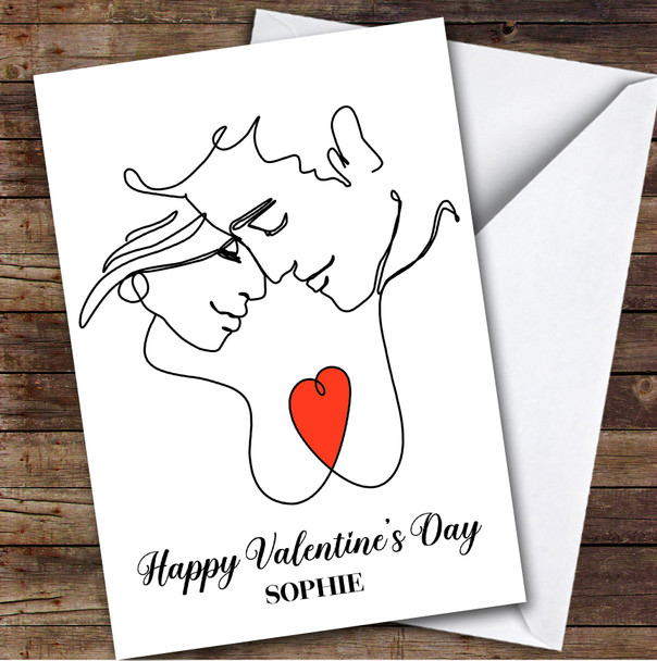 Personalised Romantic Line Art Couple Heart Happy Valentine's Day Card