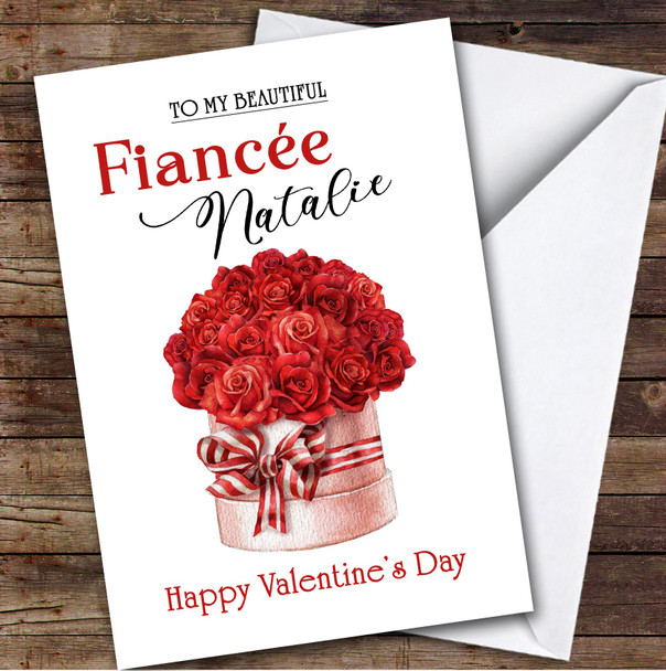 Personalised Valentine Card For Fiancée Watercolour Red Rose Bouquet Card