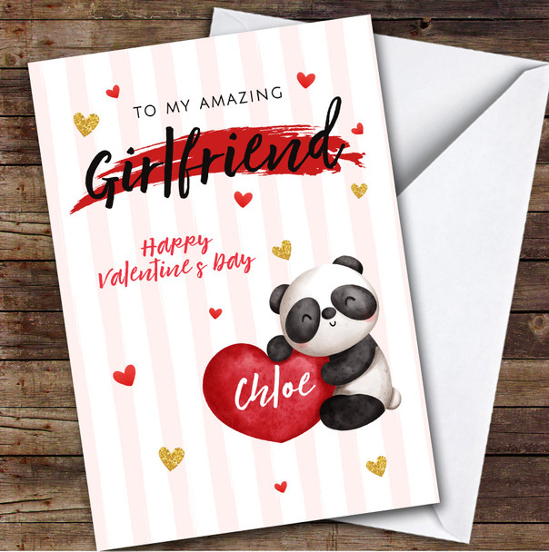 Personalised Valentine Card For Girlfriend Cute Panda With Heart Card