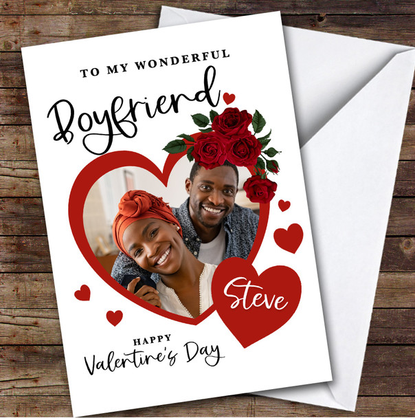 Personalised Valentine's Card For Boyfriend Roses Red Heart Photo Card