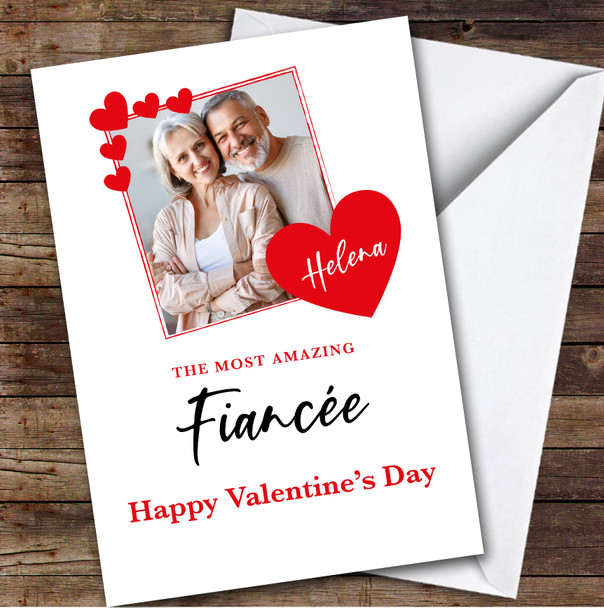 Personalised Valentine's Card For Fiancée Red Photo Hearts Card