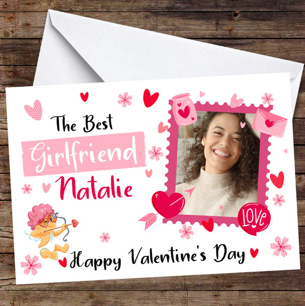 Personalised Valentine's Card For Girlfriend Cupid Pink Photo Card