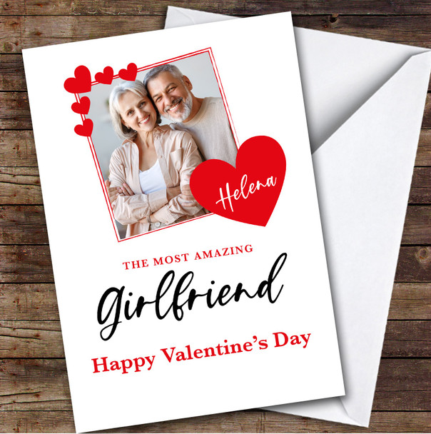 Personalised Valentine's Card For Girlfriend Red Photo Hearts Card