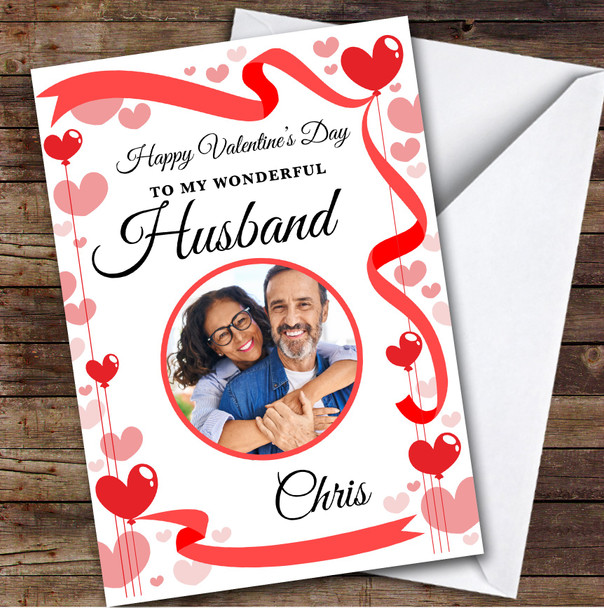 Personalised Valentine's Card For Husband Hearts Circle Photo Card