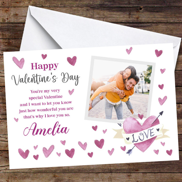 Personalised Valentine's Day Card Purple Heart Photo Card