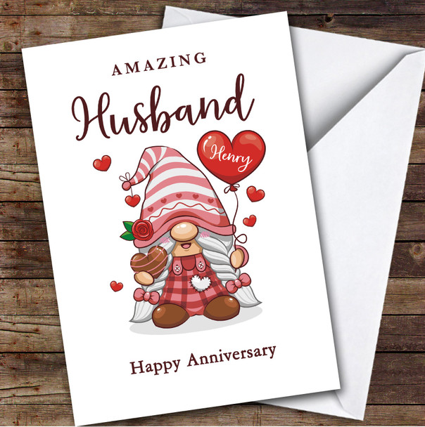 Personalised Amazing Husband Gonk Happy Anniversary Romantic Card