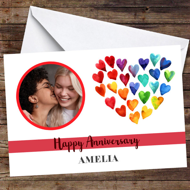 Personalised Rainbow Heart Photo Gay Lgbtq+ Anniversary Card