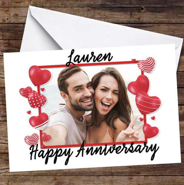 Personalised Red Pattern Balloons Border Romantic Photo Happy Anniversary Card Personalised Red Pattern Balloons Border Romantic Photo Happy Anniversary Card